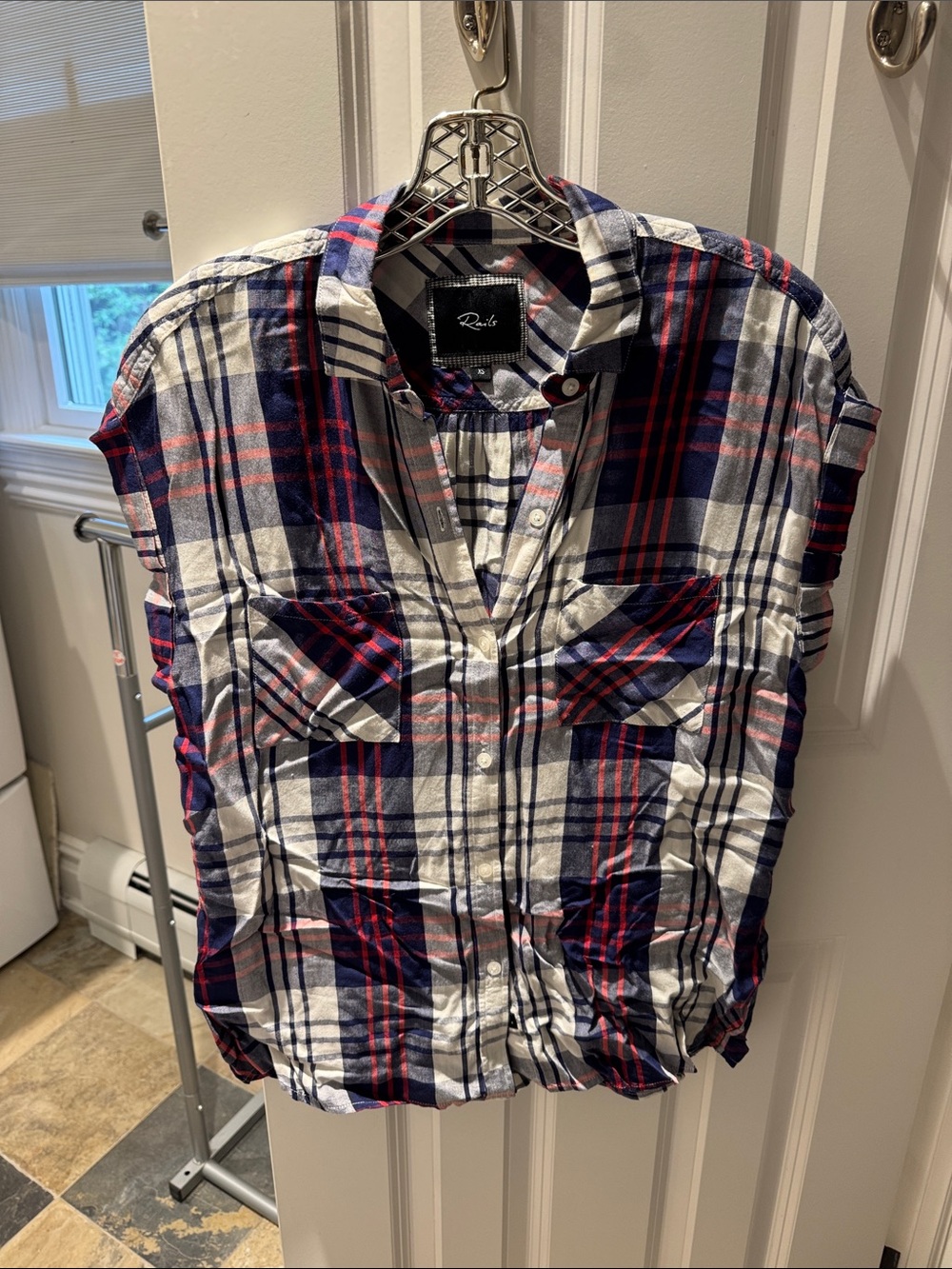 Rails Plaid Button-Up Blouse in Navy, White & Red